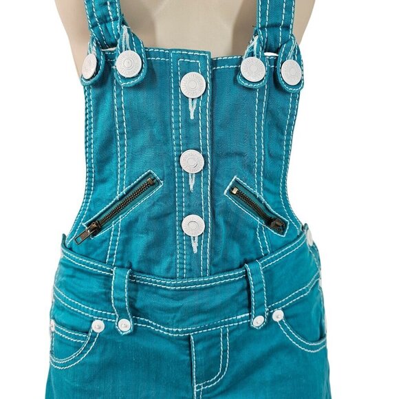Kawi Jamele Low Rise Stretch Detachable Bib Overall US Size S Teal Denim Japanes - Picture 3 of 13